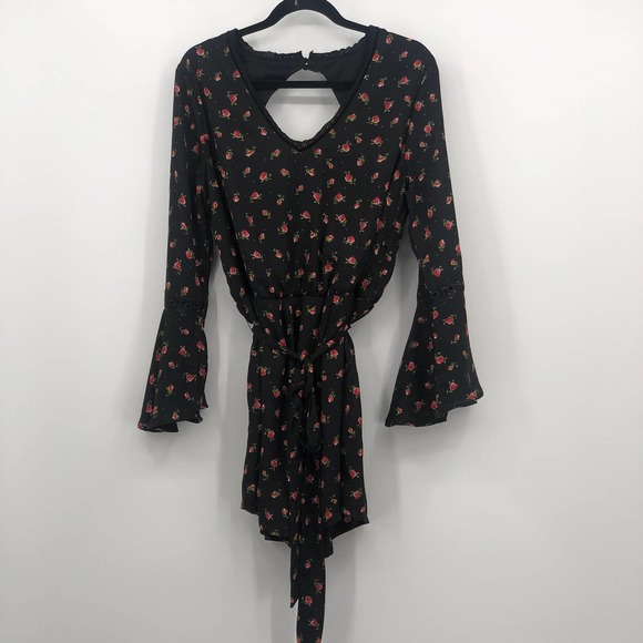 Disney Princess Dress Floral Tie Waist Flounce Sleeve Smocked Open Back Black XL - Picture 1 of 11